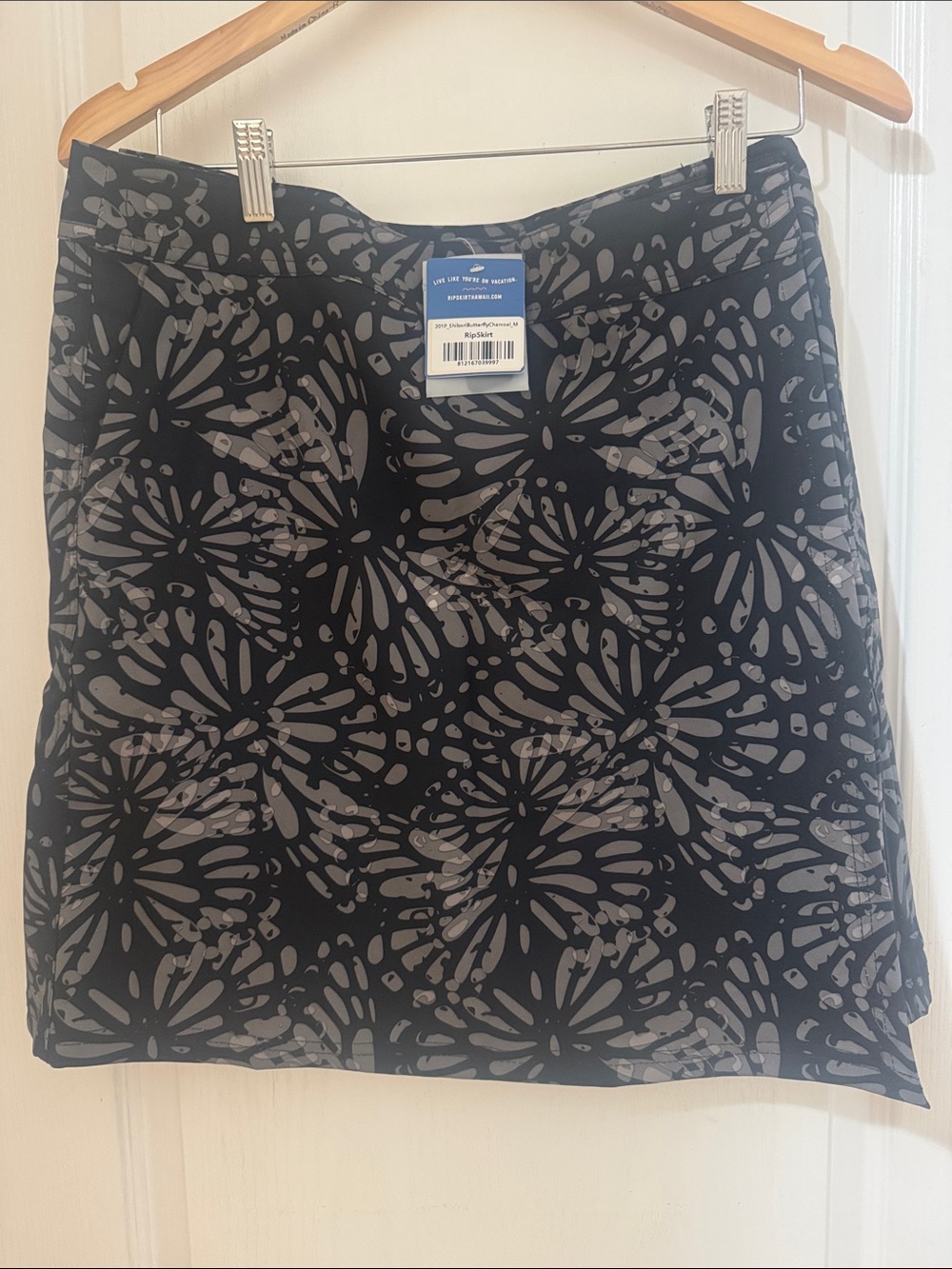 Rip Skirt  Black Mini Skirt with Gray Floral Burst Print